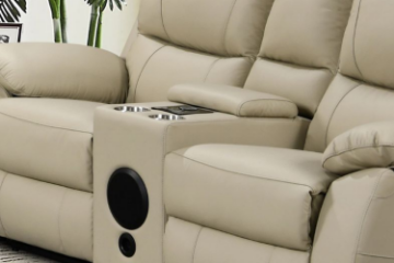 Picture of KEATON Leather Power Reclining 2RRC Loveseat Sofa with Console & Bluetooth Speaker (Latte)