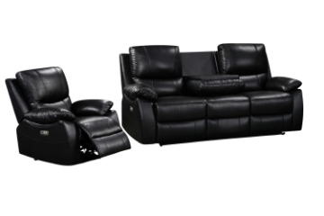Picture of KEATON Leather Dual Power Reclining Sofa Range with Bluetooth Speaker + Console & Cup Holders (Black)