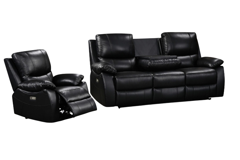 Picture of KEATON Leather Dual Power Reclining Sofa Range with Bluetooth Speaker + Console & Cup Holders (Black)