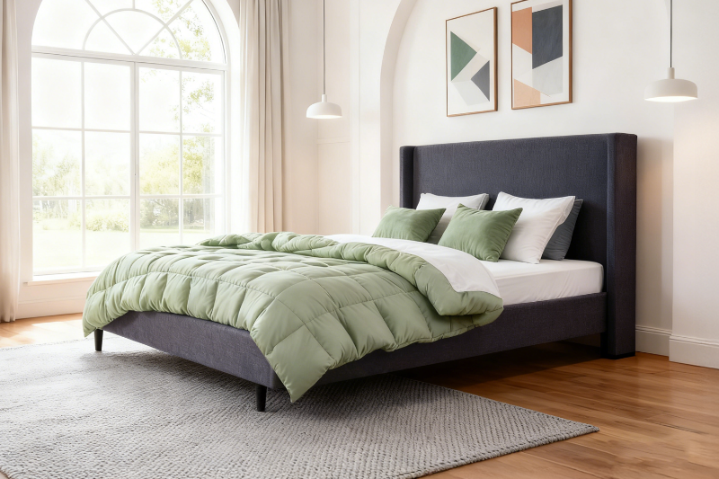 Picture of POOLE Upholstered Bed Frame in Double/Queen/King Size (Dark Grey)