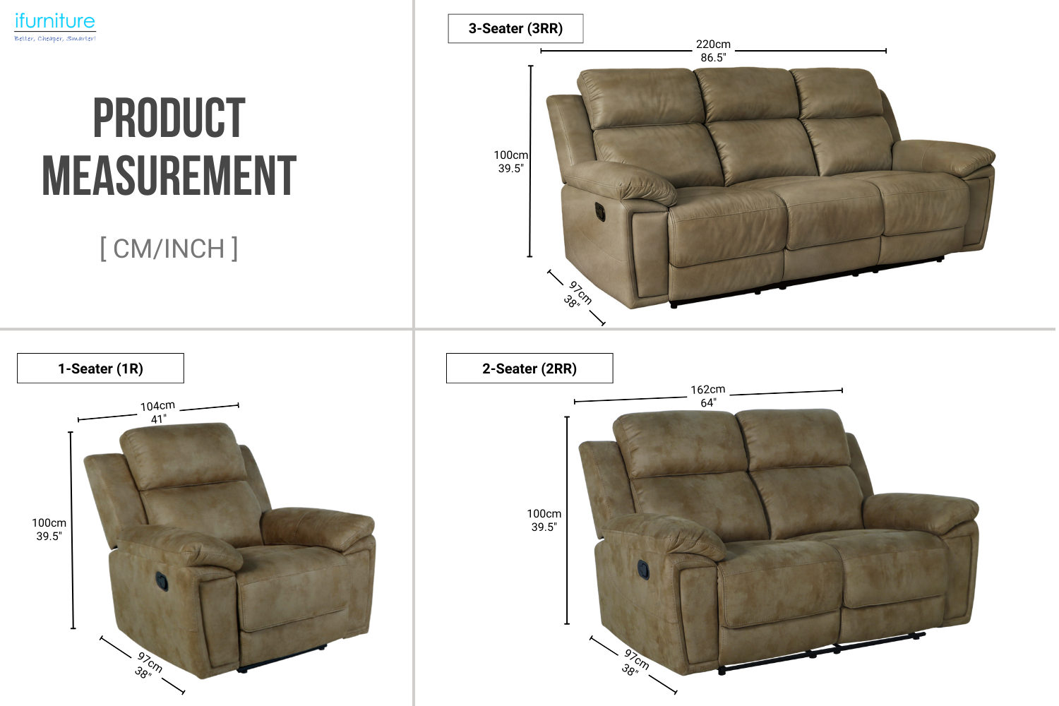 MARDON Manual Reclining Sofa Range (Light Brown)-iFurniture-The largest ...
