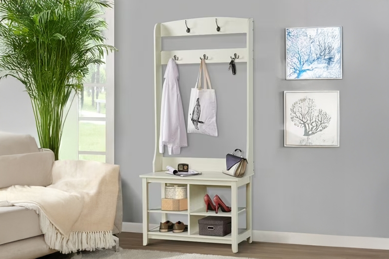 Picture of ELLIS Hall Tree with Shoe Bench, Coat Rack & Shelves (31.5"x15.5"x69")