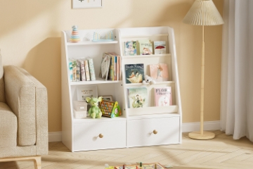 Picture of BLAINE 3-Tier Bookshelf and Toy Storage Cabinet with 2 Drawers