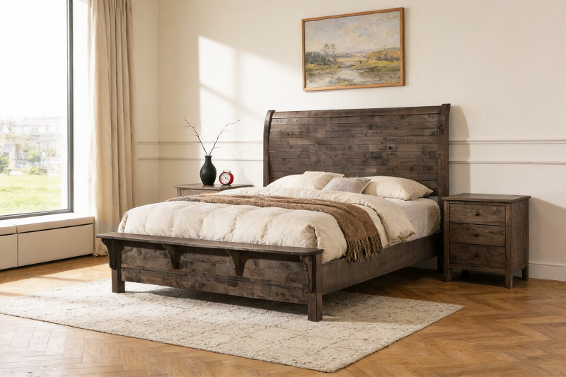 Picture of HEMSWORTH Solid Timber Bed Frame in Queen/King Size (Dark Grey)