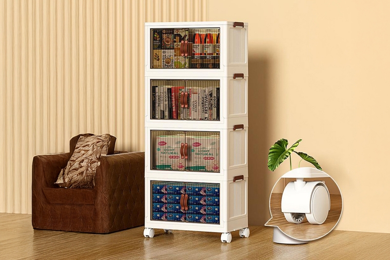 Picture of BONZY 4-Tier Foldable Utility Cart Storage Cabinet with Wheels