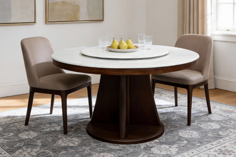 Picture of AURELIO D130 Microcrystalline Stone Top Round Dining Table With Lazy Susan