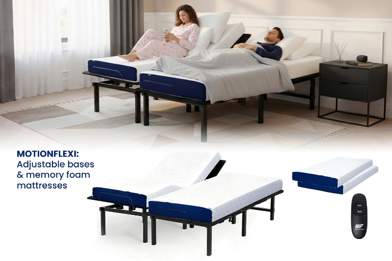 Picture of MOTIONFLEXI Electric Adjustable Bed Base with Memory Foam Mattress Set in Twin XL/Queen/Split Eastern King Size