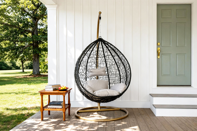 Picture of ALBURY Rattan Outdoor Hanging Egg Chair (Black)