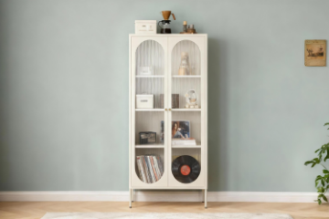 Picture of STARK Steel Frame 2-Arched Door Accent Glass Display Cabinet (Cream)