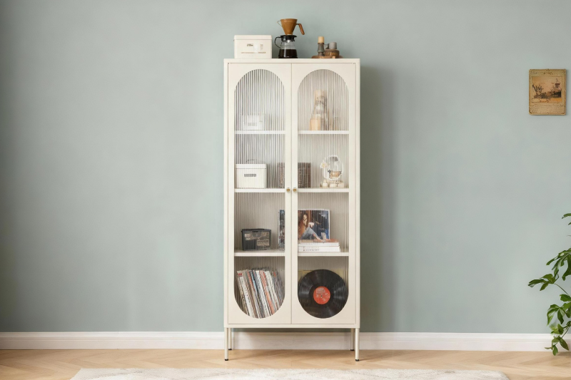 Picture of STARK Steel Frame 2-Arched Door Accent Glass Display Cabinet (Cream)