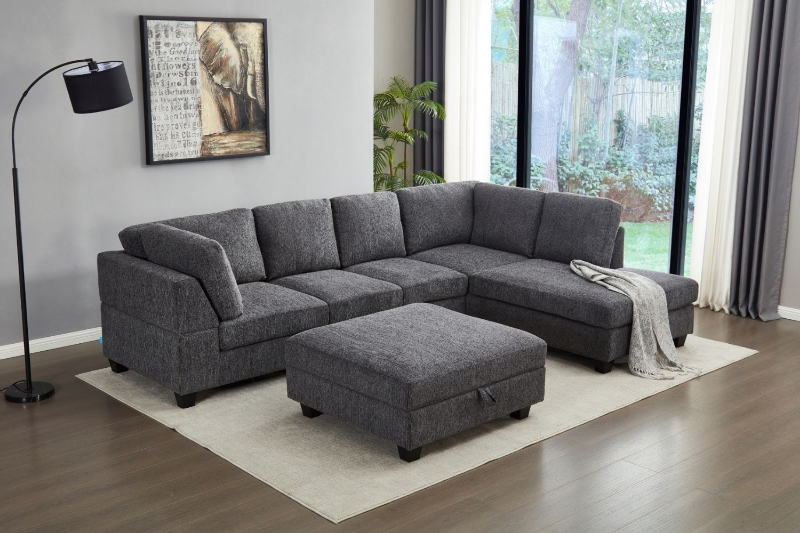 Picture of LIBERTY PREMIUM Chenille Fabric Sectional Sofa with Storage Ottoman (Dark Grey)
