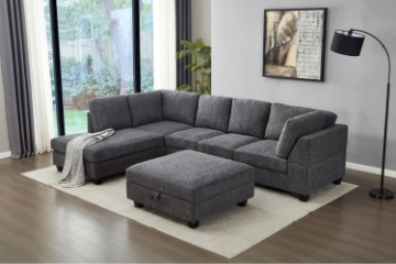 Picture of LIBERTY Premium Chenille Fabric Sectional Sofa (Dark Grey) - Chaise Facing Left with Storage Ottoman