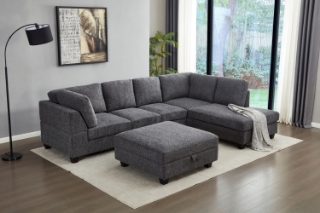 Picture of LIBERTY Premium Chenille Fabric Sectional Sofa (Dark Grey) - Chaise Facing Right with Storage Ottoman