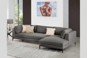 Picture of [FLOOR MODEL CLEARANCE] AMELIE Fabric Sectional Sofa (Dark Grey) - Chaise Facing Left without Ottoman