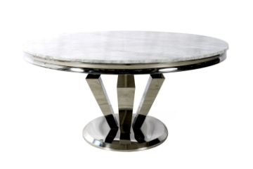 Picture of [FLOOR MODEL CLEARANCE] NUCCIO 59" Marble Top Stainless Round Dining Table (Light Gray)