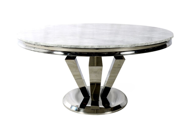Picture of [FLOOR MODEL CLEARANCE] NUCCIO 59" Marble Top Stainless Round Dining Table (Light Gray)
