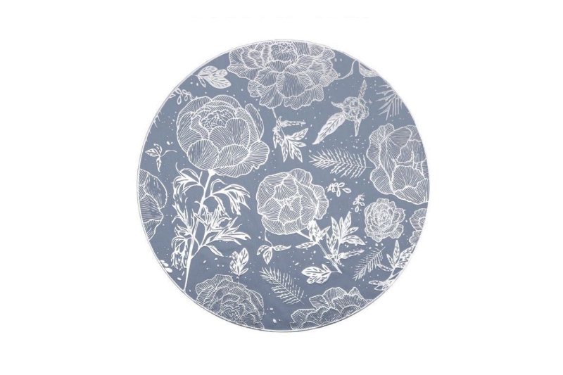 Picture of 371-011 Silver Peony Placemat with Blue Base 15"