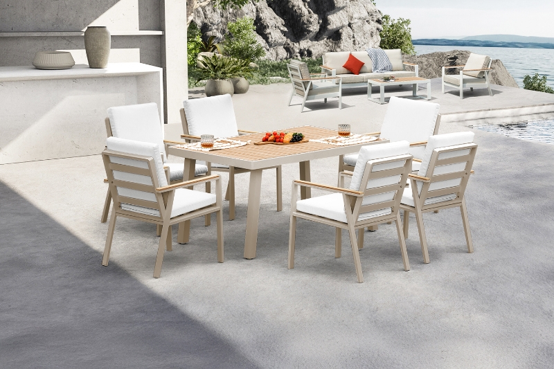 Picture of BONDI 7PC Aluminium Outdoor Lounge Set/Dining Set (Off White)