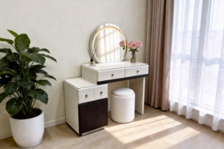 Picture of GLOW 3-Drawer Extension Dressing Table with LED Mirror and NOOK Makeup Stool Set
