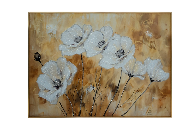 Picture of 357-001 Decorative Wall Art with Golden Frame (31.5"×23.5") - White Flower 