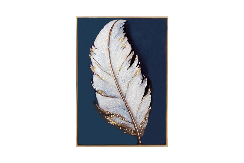 Picture of 357-013 Decorative Wall Art with Golden Frame (15.5"x23.5") - White Feather