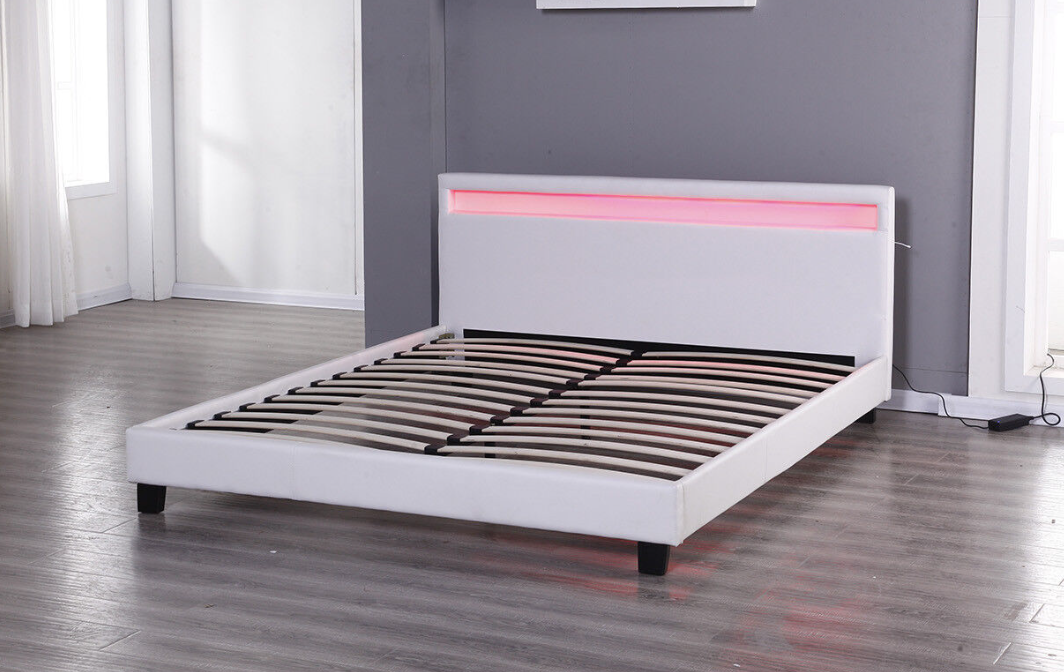 [FLOOR MODEL CLEARANCE] MOBBY White Faux Leather Platform Queen Bed ...