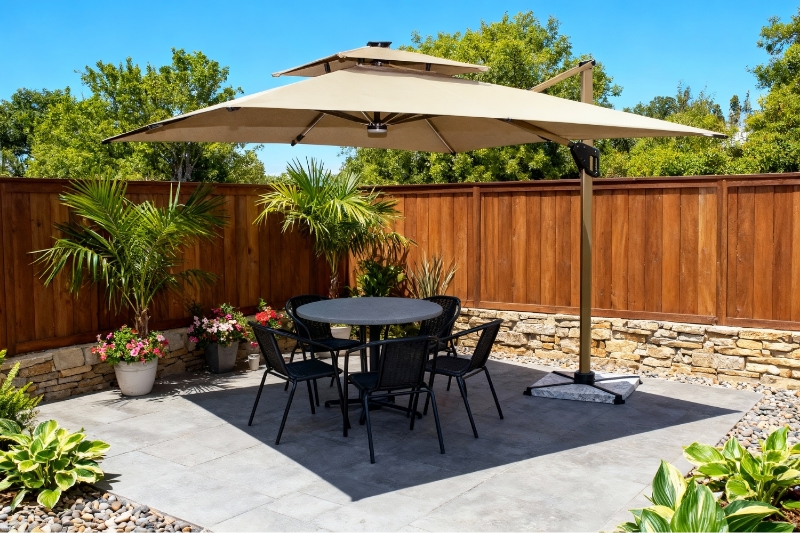 Picture of SOLARIS 118"×118" Crank Open 360° Rotation Cantilever Umbrella With Solar LED Lights & Ground Anchor
