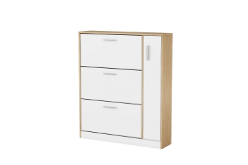 Picture of YORU 39.5" 1-Door 3-Drawer Shoe Cabinet  (Oak & White)