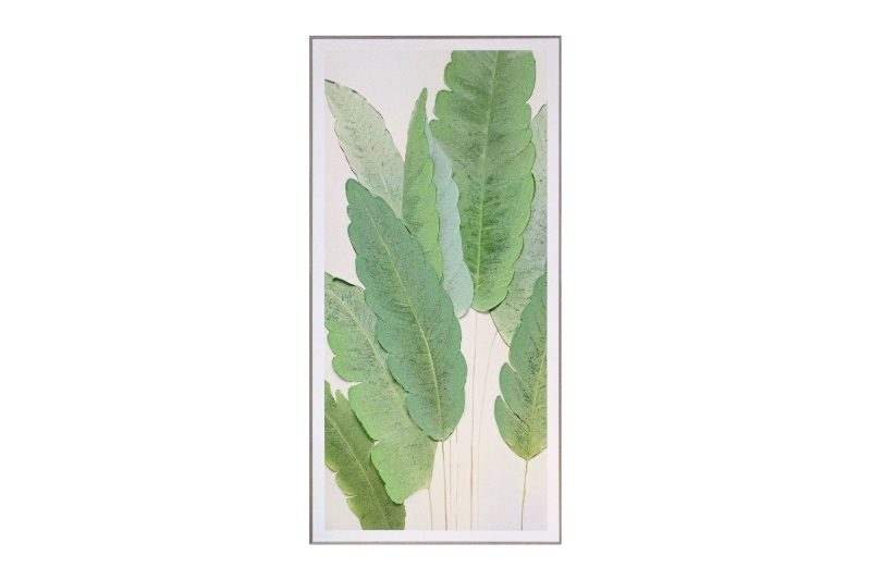 Picture of 368-002 Semi Hand Oil Painting Canvas Wall Art with Aluminum Alloy Frame (31.5"×63") -  Green Leaves