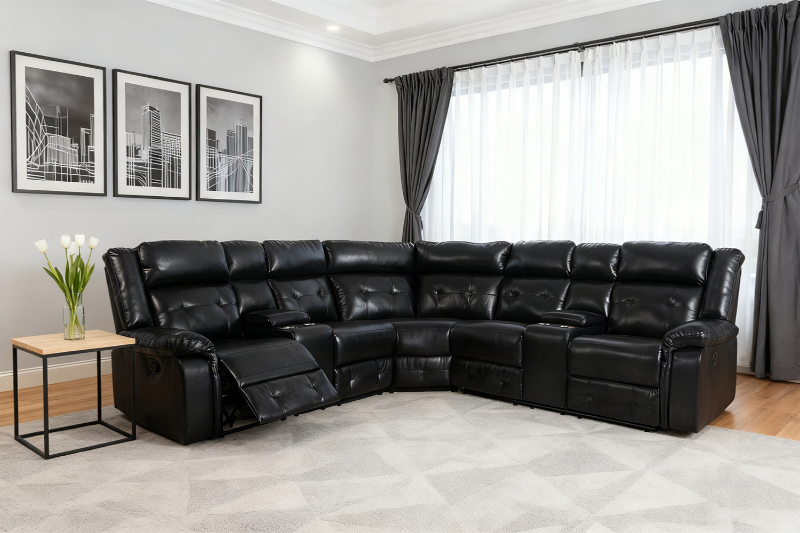 Picture of [FLOOR MODEL CLEARANCE] COBALT Reclining Sectional Sofa (Black) - Manual Recliner