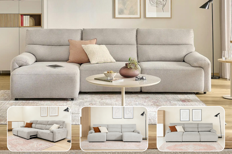 Picture of LUNOX Power Reclining Sectional Sofa/Slide out Sofa Bed with USB Type-C Ports (Light Grey)