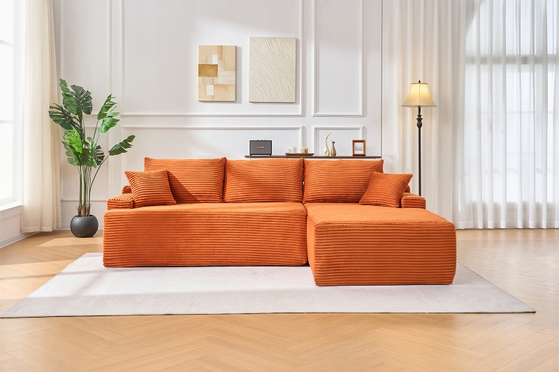 Picture of ASHFORD Fabric Sectional Compressed Sofa (Orange) - Chaise Facing Right