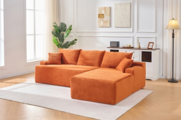 Picture of ASHFORD Fabric Sectional Compressed Sofa (Orange) - Chaise Facing Right