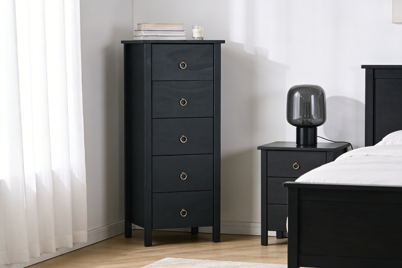 Picture of METRO Solid Pine 5 DRW Slimboy (Black)