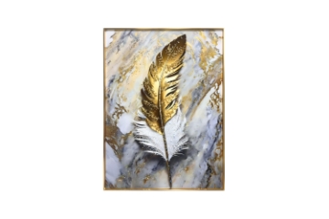 Picture of 357-007 Decorative Wall Art with Golden Frame (19.5"×27.5") - Golden White Feathers 