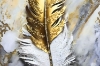 Picture of 357-007 Decorative Wall Art with Golden Frame (19.5"×27.5") - Golden White Feathers 