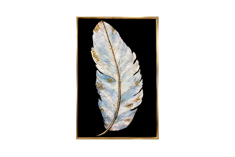 Picture of 357-014 Decorative Wall Art with Golden Frame (15.5"x23.5") - White Feather
