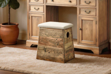 Picture of RUSSELL Reclaimed Pine Wood Stool with Storage (17.7" Tall)