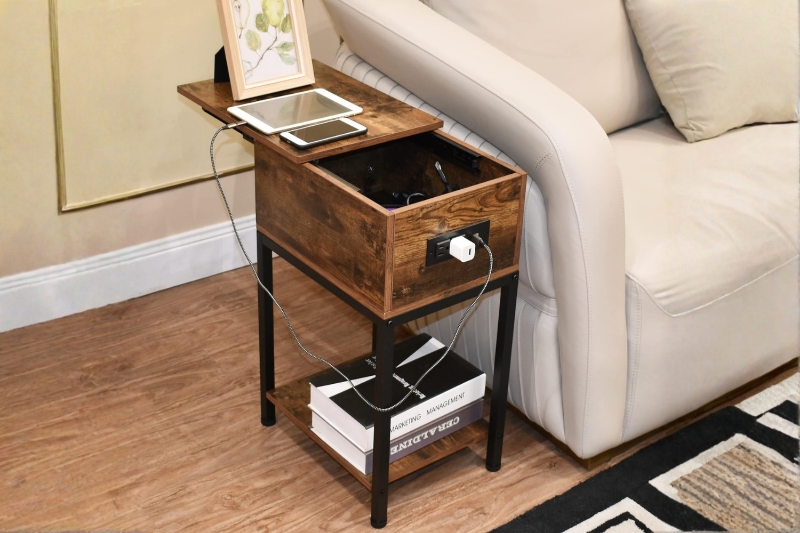 Picture of FOEGE 1-Drawer Side Table with Power Outlet and USB Charger