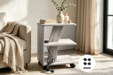 Picture of CEDAR Side Table with Dual Power Outlets & USB Ports & Wheels (Grey)