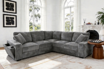 Picture of MARLIN Corduroy Fabric Sectional Sofa with Hidden Storage & Cup Holder