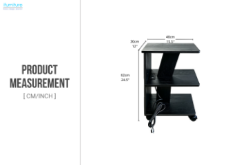 Picture of CEDAR Side Table with Dual Power Outlets & USB Ports & Wheels (Black)