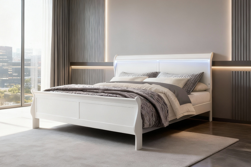 Picture of LOUIS Hevea Wood Bed Frame with LED Lighting Headboard in Eastern King Size 
