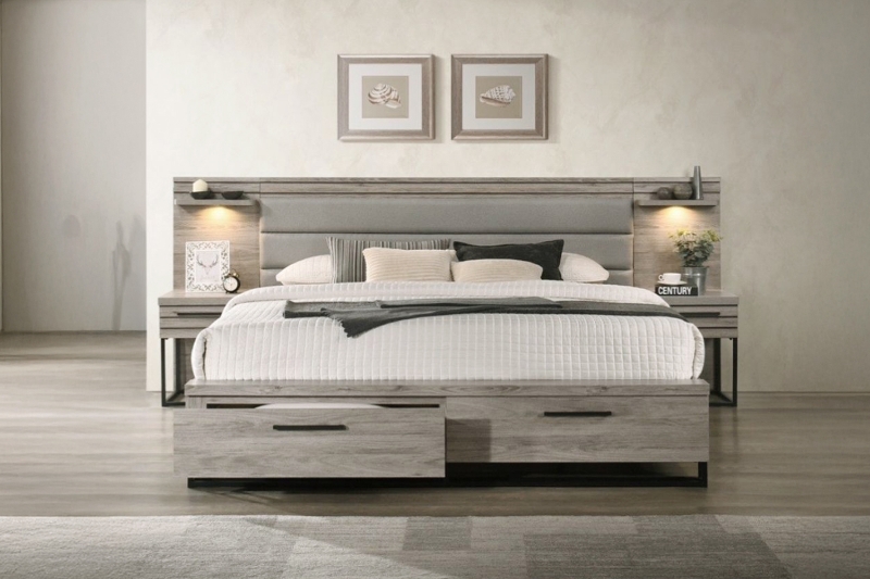 Picture of WESTDEN Storage Bed Frame with 2 Nightstand 3PC Combo (Grey) - Queen Size