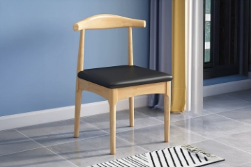 Picture of HORN Solid Wood Dining Chair with Black Cushion (Natural Color)