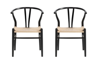 Picture of WISHBONE Solid Beech Wood Y Replica Chair (Black) - 2 Chairs in 1 Carton