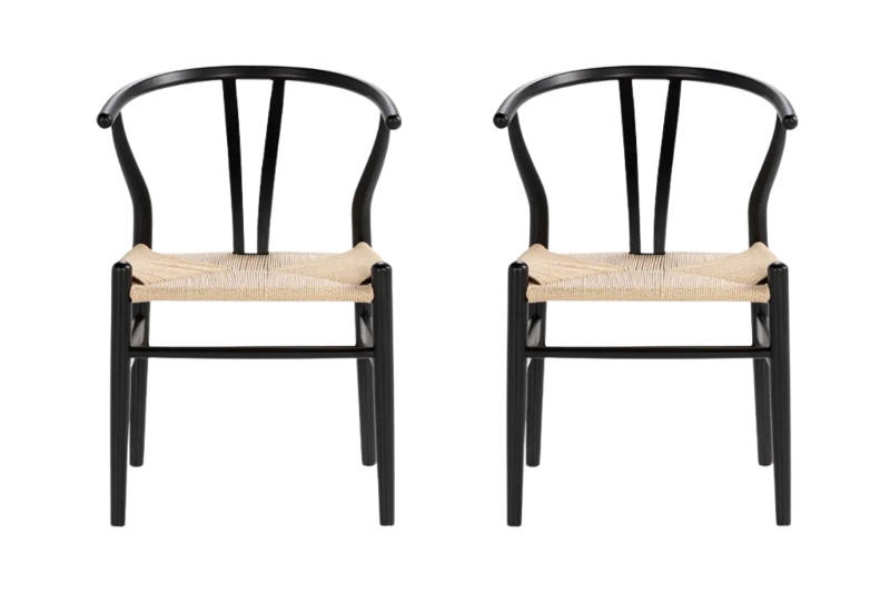 Picture of WISHBONE Solid Beech Wood Y Replica Chair (Black) - 2 Chairs in 1 Carton