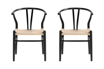 Picture of WISHBONE Solid Beech Wood Y Replica Chair (Black Frame-Beige Seat) - 2 Chairs in 1 Carton