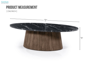 Picture of [FLOOR MODEL CLEARANCE]HUBIE Mango Wood Oval Coffee Table with Marble Top