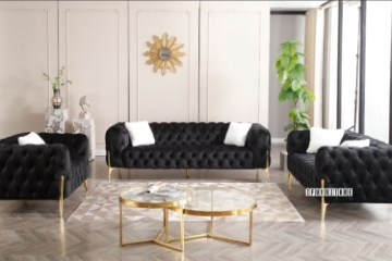 Picture of [FLOOR MODEL CLEARANCE] NORFOLK Button-Tufted Velvet Sofa Range (Black) - 1 Seater (Armchair) 